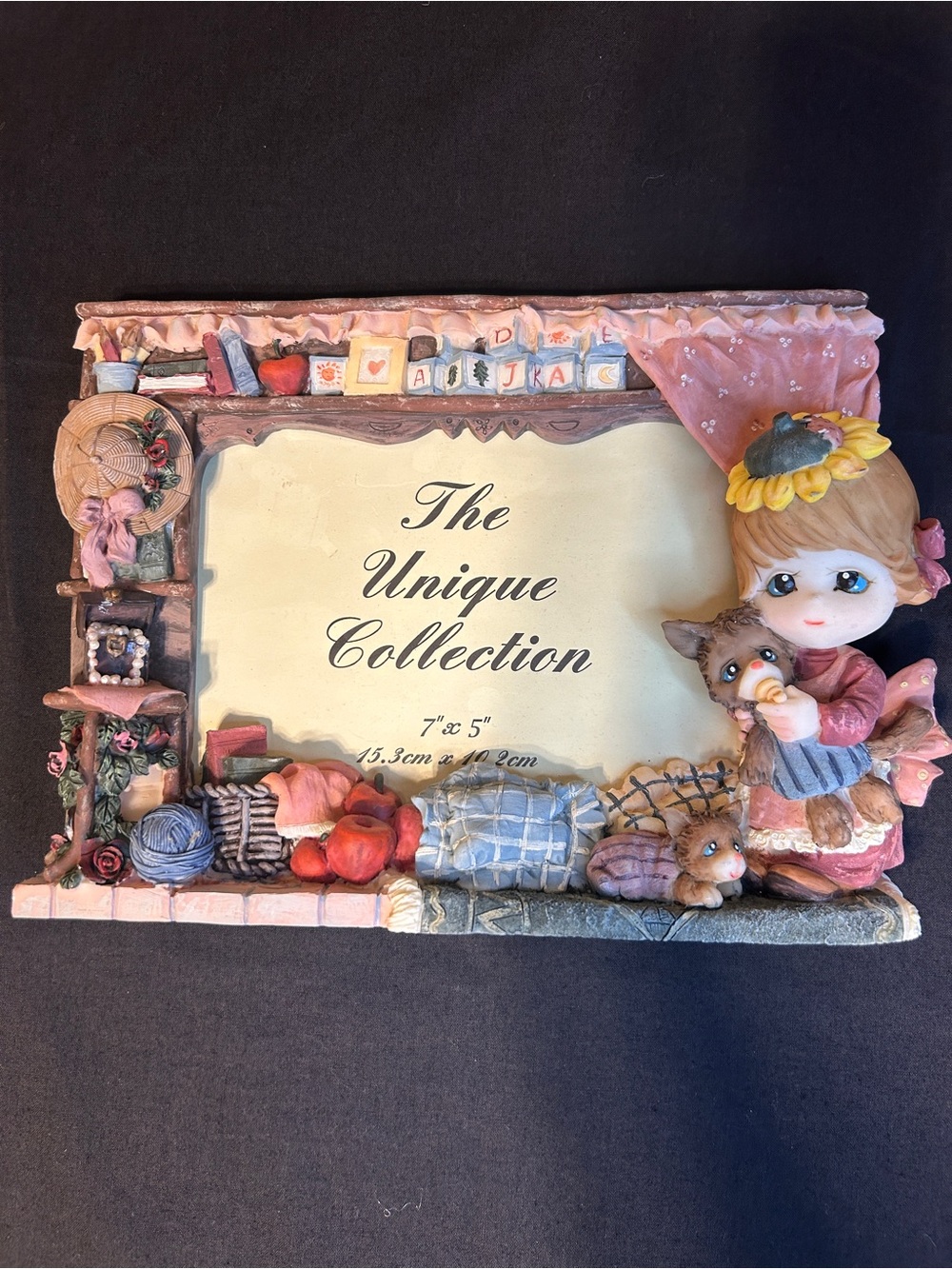 Vintage Decorative Picture Frame with Girl & Kitten - Home Accents Cottage Decor